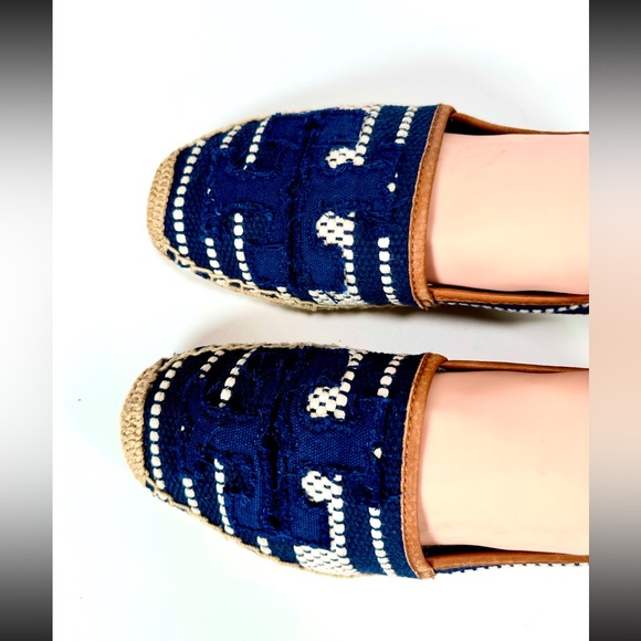 Tory Burch Shaw Espadrille Raffia Shoes Blue and Tan Size 8.5 - Picture 11 of 13